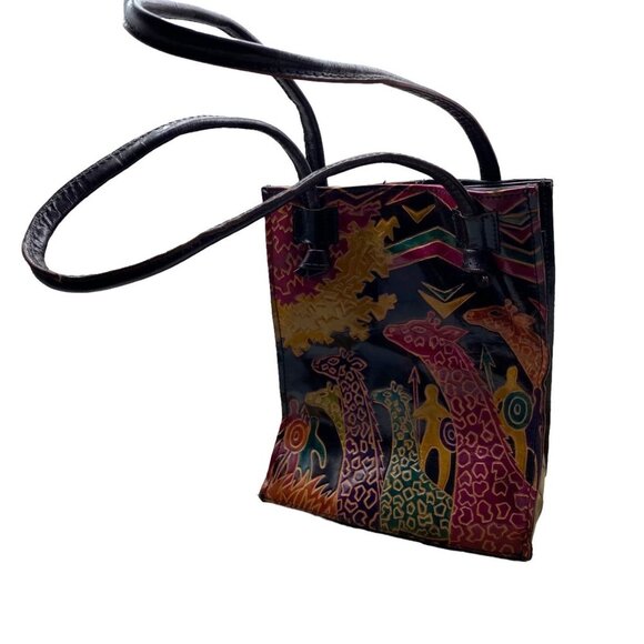 Vintage Hato Hasi Leather Colorful Giraffe Trees Shoulder Bag Purse 9”x5”x8” - Picture 8 of 8